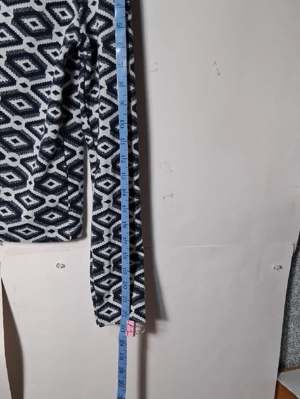 Zara Navy and White Geometric Long Sleeve Polo